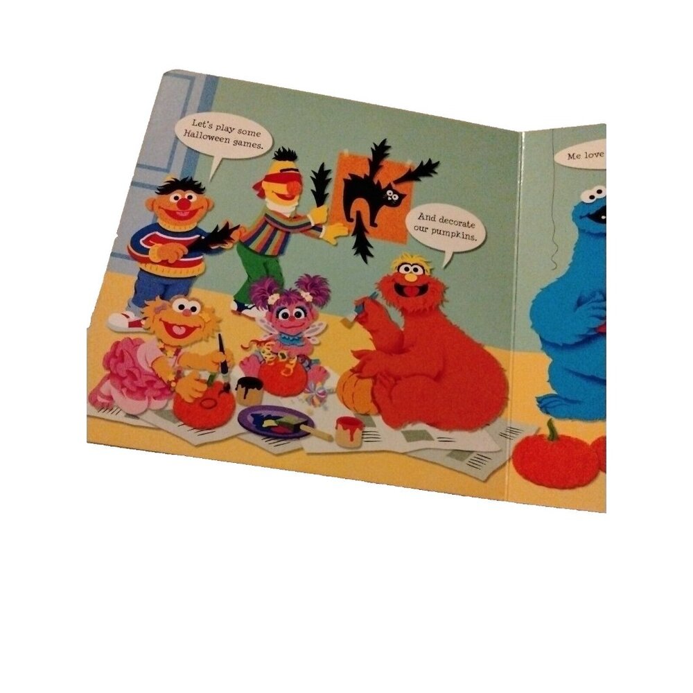 Elmos Monster Mash Sesame Street Board Book Fuzzy Flocked Pumpkins Touch Feel - Picture 3 of 9